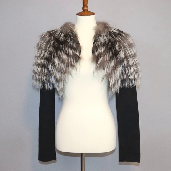 Roland Mouret Sweaters - ROLAND MOURET Furs Genuine Silver Fox Shrug Jacket